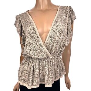 Abercrombie & Fitch Blouse Size L Brown/Black/Gray Ruffled Short Sleeves Cotton